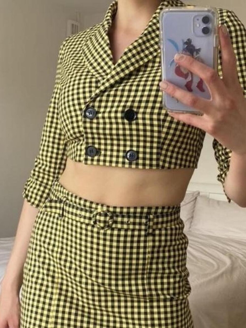 Bershka Women's Black and Yellow Checkered Blazer